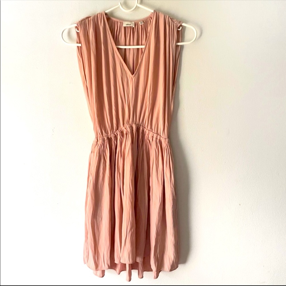 Aritzia Wilfred Peach Pink Satin Pleated Sleeveless Mini Spring Summer Dress XXS
